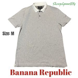 BANANA REPUBLIC White Gray Stripe Polo Shirt (M)